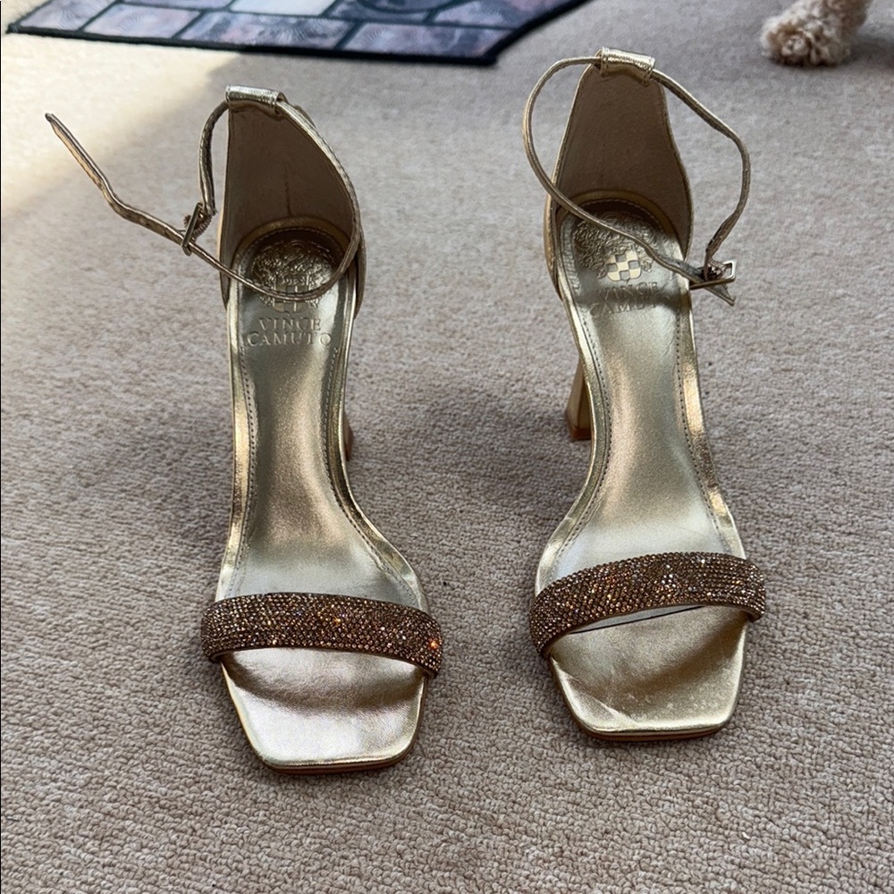 Vince Camuto Gold Stiletto Heels with Ankle Strap